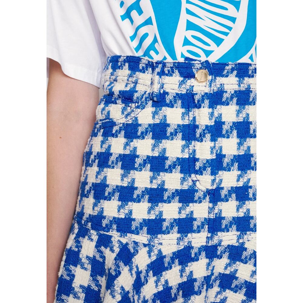 Sandro Sixtine Houndstooth Bouclé Tweed Mini Skirt Blue White Small 4 - Picture 3 of 12
